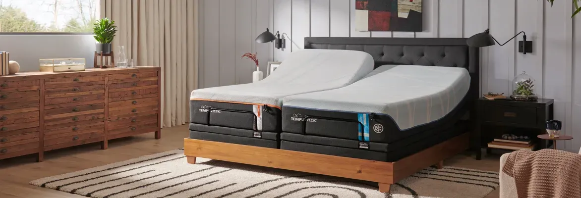 Tempur-Pedic Breeze split mattress on an adjustable power base for personalized comfort and mattress care.